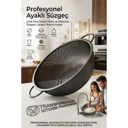 Mey İthalat® Profesyonel Ayaklı Süzgeç 28 cm - Paslanmaz Çelik İnce Delikli Pirinç ve Makarna Süzgeci, Salata Yıkama Kasesi 723294
