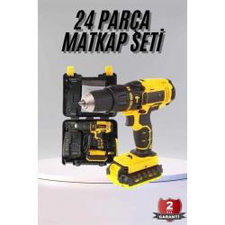 Mey İthalat® Profesyonel Çift Bataryalı Akülü Vidalama Şarjlı Matkap 24 Parça