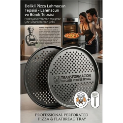 Mey İthalat® Profesyonel Delikli Pizza Tepsisi 32 cm - Yanmaz Yapışmaz Çıtır Tabanlı Karbon Çelik Lahmacun ve Börek Tepsisi 723292