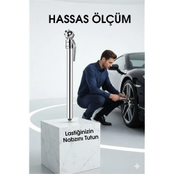 Mey İthalat® Profesyonel Kalem Tipi Lastik Basınç Ölçer Çift Skala PSI/bar Hassas Okuma 722557