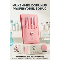 Mey İthalat® Profesyonel Kaş Alma Cımbız Seti - 4'lü Paslanmaz Çelik ve Özel Deri Taşıma Çantalı 723129