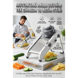 Mey İthalat® Profesyonel Mandolin Rende Sebze Doğrayıcı - 18 Fonksiyonlu Ayarlı Jülyen Dilimleyici 723134