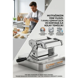 Mey İthalat® Profesyonel Sökülebilir Kolay Temizlenen Erişte ve Makarna Makinesi - 7 Ayarlı Hamur Açma Spagetti Makinası  723138