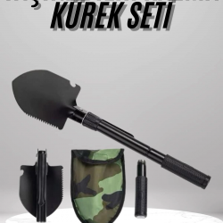 Mey İthalat® Pusulalı Katlanabilen Portatif Çantalı Mini Kazma Kürek Seti