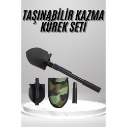 Mey İthalat® Pusulalı Katlanabilen Portatif Çantalı Mini Kazma Kürek Seti