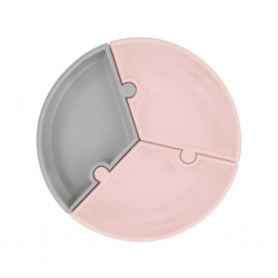 Mey İthalat®  Puzzle Vakum Tabanlı Silikon Tabak Pinky Pink / Powder Grey