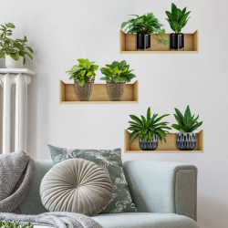 Mey İthalat® Raflı Bitki Tasarımlı Yapışkanlı Sticker 20*30 cm 3lü Set MC-663