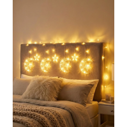 Mey İthalat® Ramazan İçin Hilal Yıldız Işık Zinciri Yanıp Sönen ve Sabit Modlu