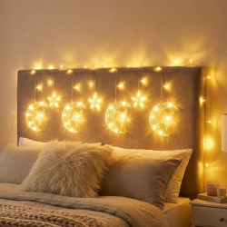 Mey İthalat® Ramazan İçin Hilal Yıldız Işık Zinciri Yanıp Sönen ve Sabit Modlu