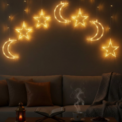 Mey İthalat® Ramazan Temalı Ay Yıldız LED Perde Işık Pilli Dekor Lambası