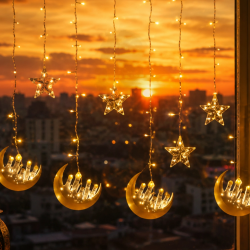 Mey İthalat® Ramazan Temalı LED Işık Hilal ve Yıldız Figürlü Dekor Lambası