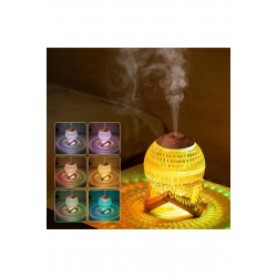 Mey İthalat® Renkli Kristal Küre Tasarımlı LED Işıklı Hava Nemlendirici – Sessiz Çalışma ve Ahşap Desenli Kapak