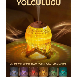 Mey İthalat® Renkli Kristal Küre Tasarımlı LED Işıklı Hava Nemlendirici – Sessiz Çalışma ve Ahşap Desenli Kapak