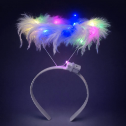 Mey İthalat® Renkli LED Işıklı Beyaz Tüylü Püsküllü Parti Tacı
