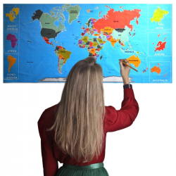 Mey İthalat®  Renkli Atlas Dünya Haritası Manyetik Yapıştırıcı Gerektirmeyen Duvar Stickerı 118 CM * 56 CM