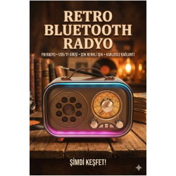 Mey İthalat® Retro Bluetooth Radyo Hoparlör USB TF Kart AUX FM Taşınabilir Nostaljik Tasarım