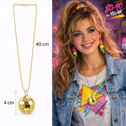 Mey İthalat® Retro Disko Topu Şekilli 80'ler 90'lar Altın Renk Plastik Kolye