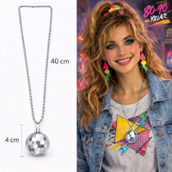 Mey İthalat® Retro Disko Topu Şekilli 80'ler 90'lar Gümüş Renk Plastik Kolye