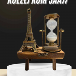 Mey İthalat® Retro Eyfel Kulesi Ve Kum Saati Dekoratif Ahşap Görünümlü Masa Biblosu