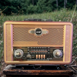 Mey İthalat®  Retro, Nostaljik, Ahşap Tasarım Bluetooth Hoparlörlü, Şarjlı, Taşınabilir Otantik Tasarımlı FM/AM Destekli Radyo NS8098