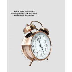 Mey İthalat® Retro Tarz Bronz Dekoratif Masa Saati Metal Gövde Yüksek Sesli Alarm