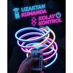 Mey İthalat® RGB Akıllı LED Neon Şerit Işık 3 Metre Uzaktan Kumandalı ve Telefon Kontrollü Renkli Aydınlatma