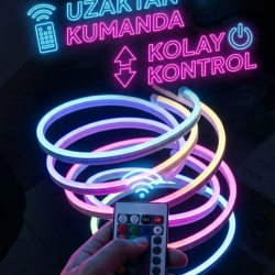 Mey İthalat® RGB Akıllı LED Neon Şerit Işık 3 Metre Uzaktan Kumandalı ve Telefon Kontrollü Renkli Aydınlatma