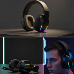 Mey İthalat® RGB Aydınlatmalı Kablosuz Oyuncu Kulaklığı Konsol ve PC Uyumlu