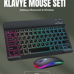 Mey İthalat® RGB Aydınlatmalı Şarjlı Kablosuz Klavye ve Mouse Seti – Modern ve Kompakt Tasarım