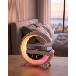 Mey İthalat® RGB Gece Lambalı Kablosuz Şarj Cihazlı Bluetooth Hoparlör Dijital Saat