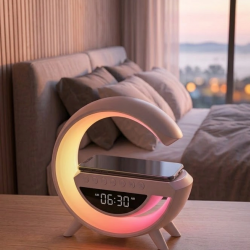Mey İthalat® RGB Gece Lambalı Kablosuz Şarj Cihazlı Bluetooth Hoparlör Dijital Saat