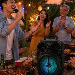 Mey İthalat® RGB Işıklı Bluetooth Karaoke Hoparlör Mikrofonlu USB TF Kart Destekli Taşınabilir Speaker