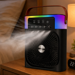 Mey İthalat® RGB Işıklı Buharlı Masaüstü Fan Sessiz Çalışan USB Şarjlı Taşınabilir Fan