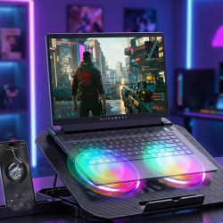 Mey İthalat® RGB Işıklı Laptop Soğutucu Stand Çift Fanlı Sessiz Çalışan Ayarlanabilir