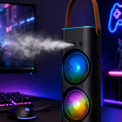Mey İthalat® RGB Işıklı Spreyli Masa Fanı Çift Motorlu Güçlü Üflemeli Taşınabilir Fan