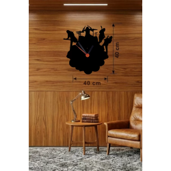 Mey İthalat® Rock Band ve Müzik Temalı Ahşap Duvar Saati - 40x40 cm Lazer Kesim