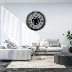 Mey İthalat® Roma Atlas  60 Cm Çarklı Krom Duvar Saati