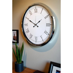 Mey İthalat® Roma Zarafeti Krom 52 Cm Metal Duvar Saati