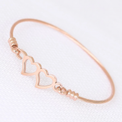 Mey İthalat® Rose Çelik Çift Kalp Figürlü Erkek Kelepçe Bileklik