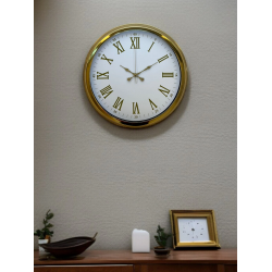 Mey İthalat® Royal White Gold 40 Cm Metal Duvar Saati