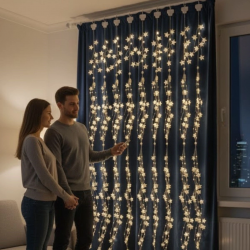 Mey İthalat® Saçaklı 3*3 Metre Yıldız Boncuklu Dekor Led USB Ev, Oda ve Organizasyon Dekoru hakkında ürün açıklaması