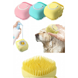 Mey İthalat® Şampuan Hazneli Kedi Köpek Yıkama Fırçası - Silikon Masaj Tarağı ve Evcil Hayvan Banyo Aparatı