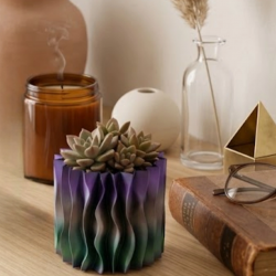 Mey İthalat® Sanatsal Dalga Desenli Mor 3D Baskı Dekoratif Vazo Ev Dekorasyonu