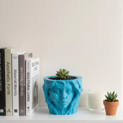 Mey İthalat® Sanatsal Kadın Yüzü Ağaç Detaylı 3D Baskı Dekoratif Vazo Saksı