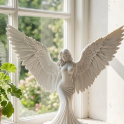 Mey İthalat® Sanatsal Melek Heykeli Kanatlı Kadın Figürlü 3D Dekoratif Biblo