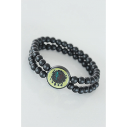 Mey İthalat® Sarı Renkli Metal Üzerine Osmanlı Arma Figürlü Siyah Renk Çift Sıra Doğal Taş Erkek Bileklik