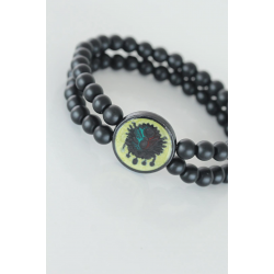 Mey İthalat® Sarı Renkli Metal Üzerine Osmanlı Arma Figürlü Siyah Renk Çift Sıra Doğal Taş Erkek Bileklik