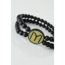 Mey İthalat® Sarı Renkli Metal Üzerine Siyah Kayı Boyu Figürlü Siyah Renk Çift Sıra Doğal Taş Erkek Bileklik