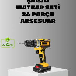 Mey İthalat® Şarjlı Darbeli Matkap Seti – 2 Bataryalı, 24W Güç, 24 Parça Aksesuar, LED Işıklı