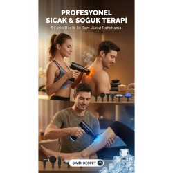 Mey İthalat® Şarjlı Masaj Tabancası Boyun Sırt ve İçin Sıcak Soğuk Başlıklı Masaj Aleti Sporcu Masaj